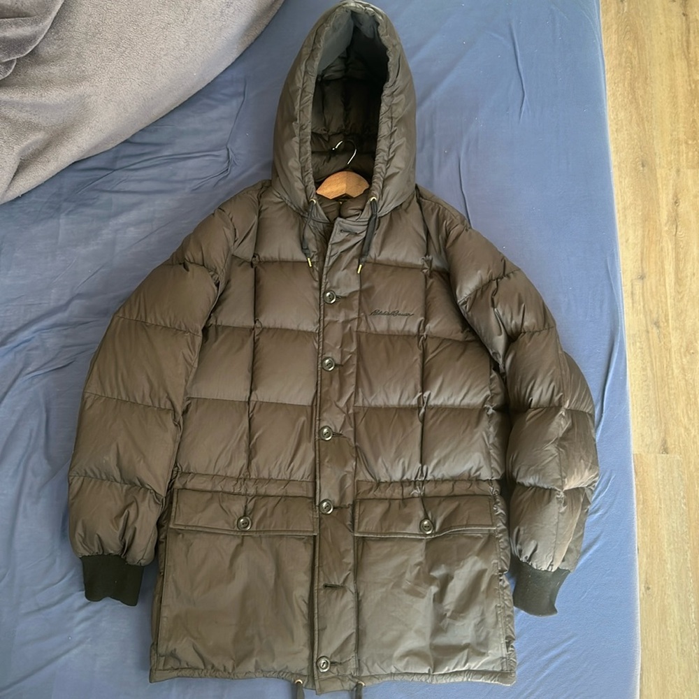 EUC Eddie Bauer Kara Koram down parka gray men's Medium
